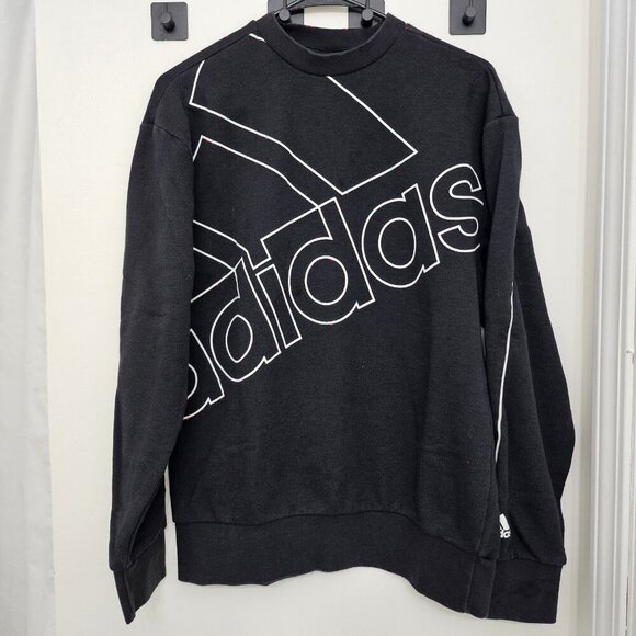 Adidas Giant Logo Sweatshirt Adult Size Small Black Pullover Crew Neck Athletic - Picture 2 of 9